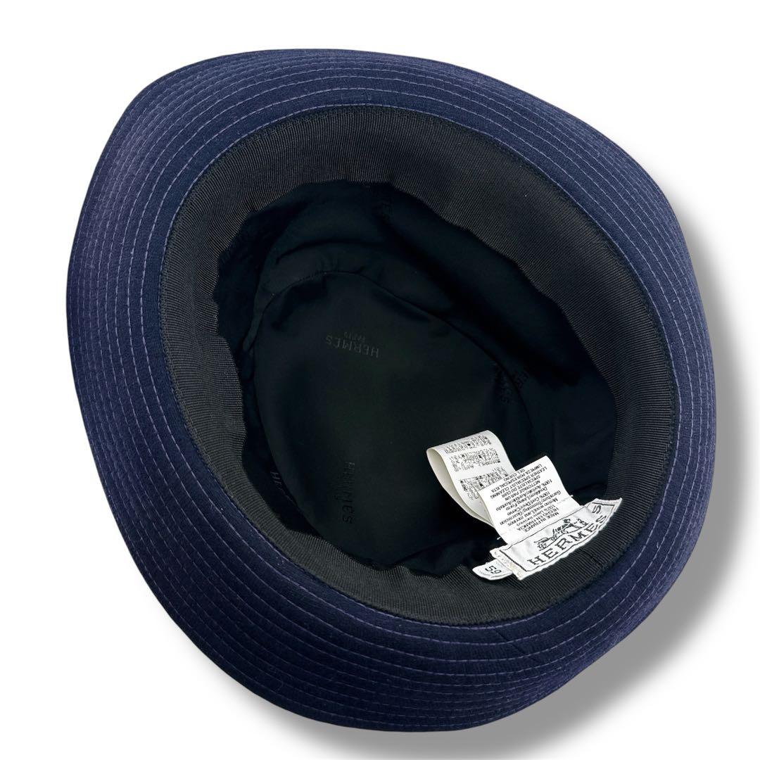 極美品◇エルメス ウール ハット 中折れハット ヘリンボーン織り ネイビー系