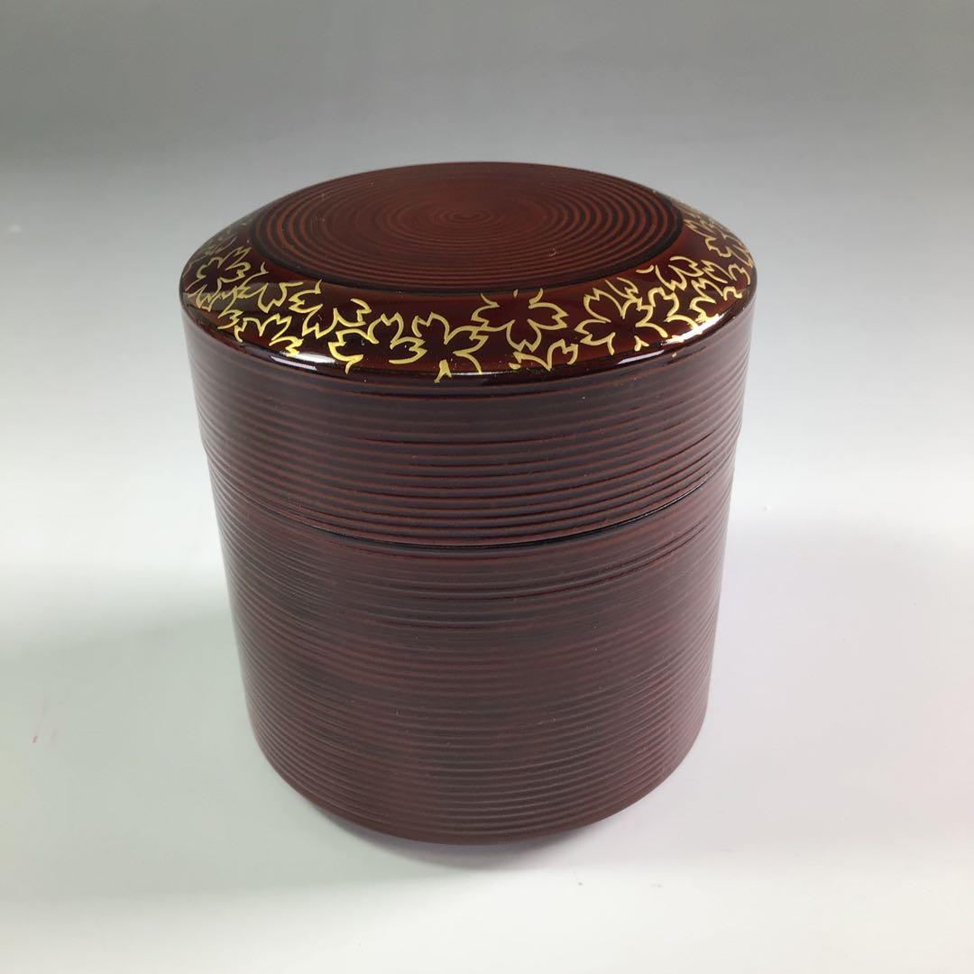 Ｐ９５５　棗　『清山作』『溜塗』『桜蒔絵』『雪吹棗』　共箱　茶道具