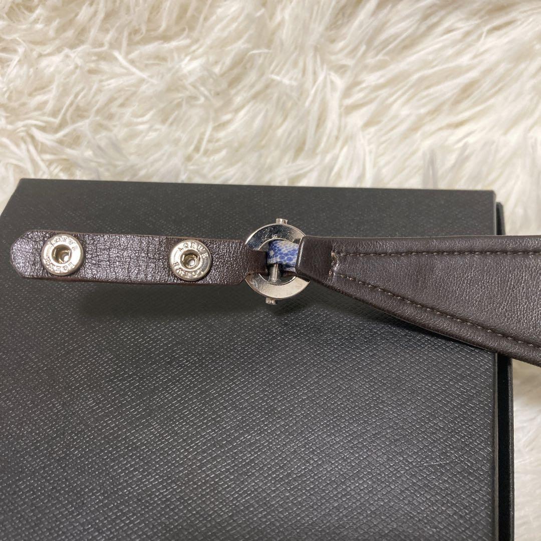 希少✨美品✨ロエベ　バングル　アナグラム　キャンバスレザー　ロゴ金具　青