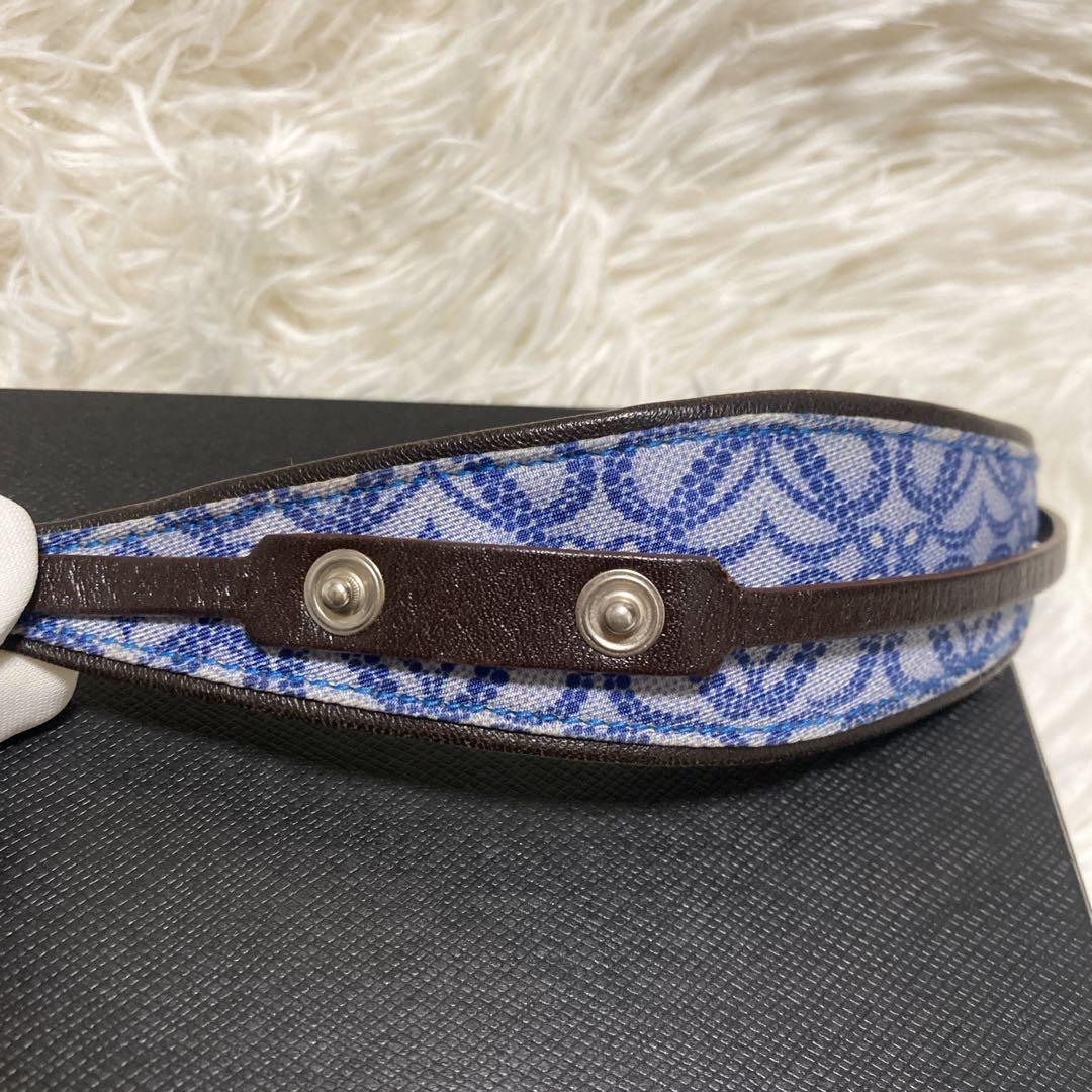 希少✨美品✨ロエベ　バングル　アナグラム　キャンバスレザー　ロゴ金具　青