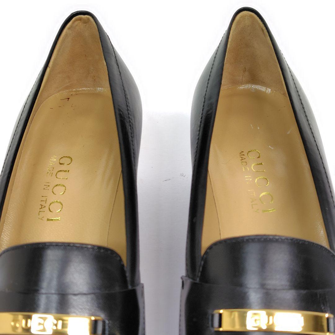 ★katxxx様★グッチ ローファー 38C パンプス ロゴ プレート レザー