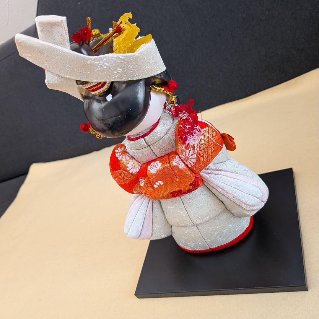 花嫁 木目込人形 白無垢 白赤衣装／共箱あり／木目込花嫁人形 高さ約32cm