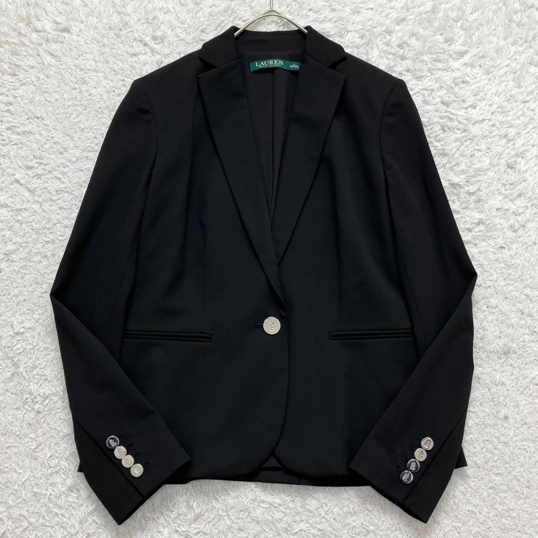極美品✨ローレンラルフローレン テーラードジャケット 銀ボタン とろみ 伸縮 黒