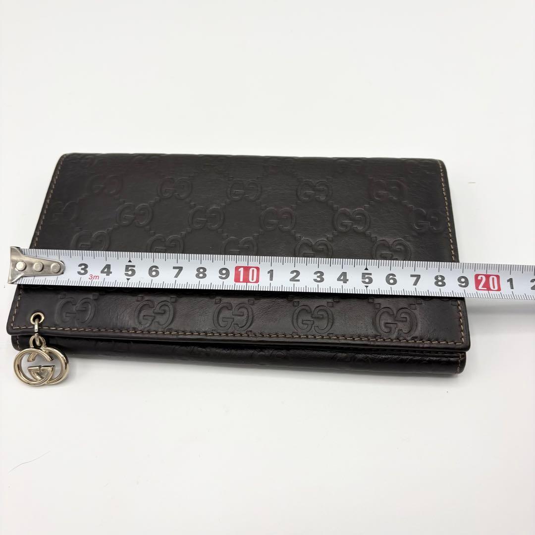 ★GUCCI シマ 長財布 ダークブラウン レザー 二つ折り財布 GGパターン