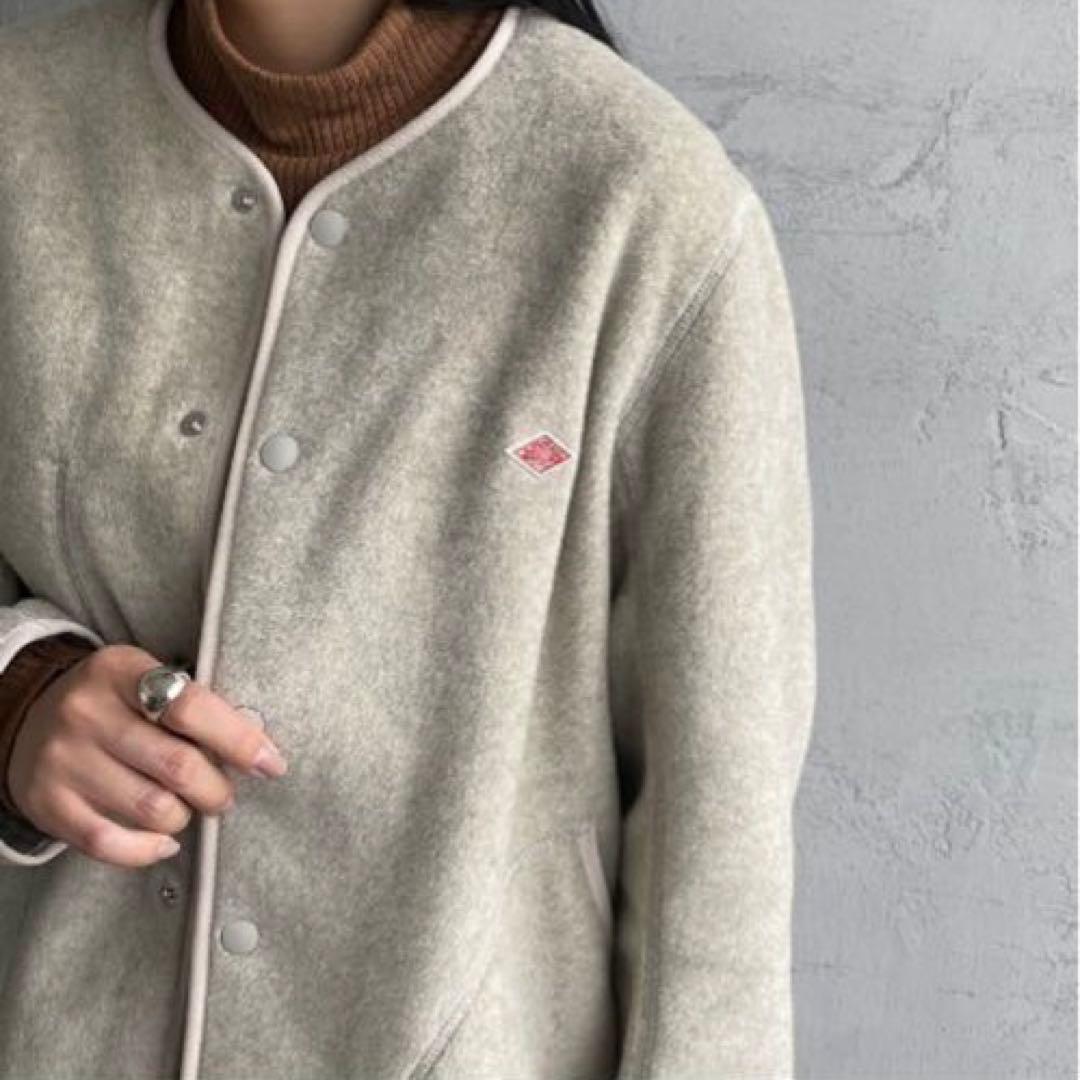 DANTON ノーカラーフリースジャケット サイズ40アイボリー美品