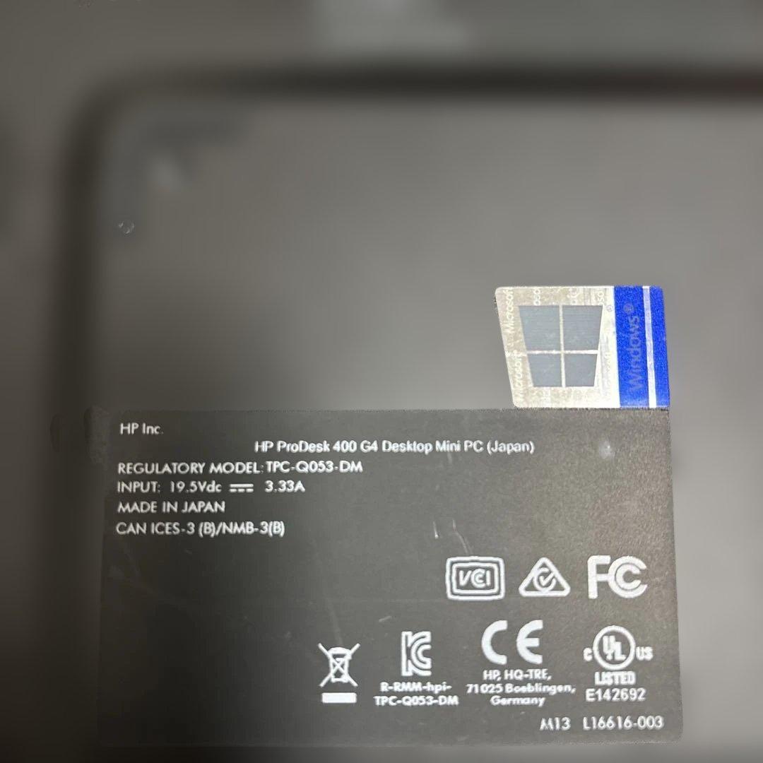 HP Prodesk 400 G4 ミニデスクトップ　本体のみ[VFN5]