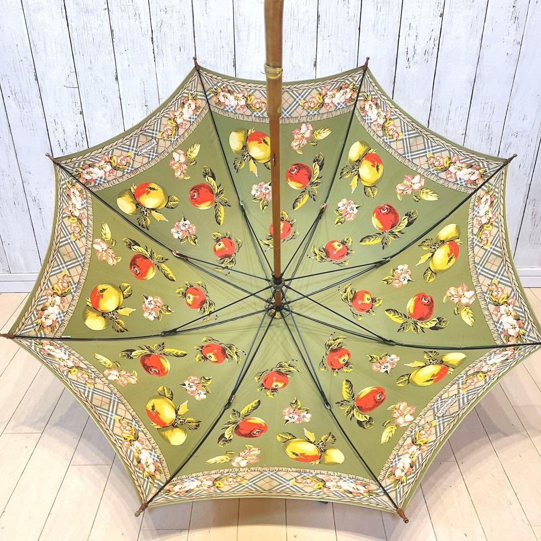 【希少】Burberrys フルーツ花柄 長傘　ノバチェック　バーバリー
