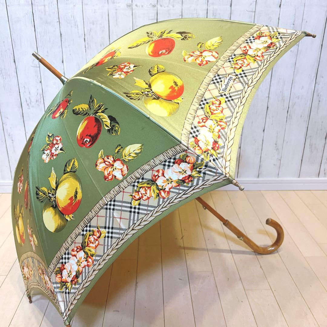【希少】Burberrys フルーツ花柄 長傘　ノバチェック　バーバリー