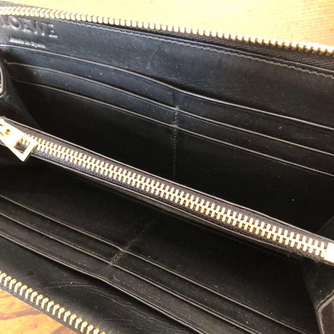 LOEWE ロエベ ラウンドジップ ウォレット 長財布 アナグラム レザー 黒