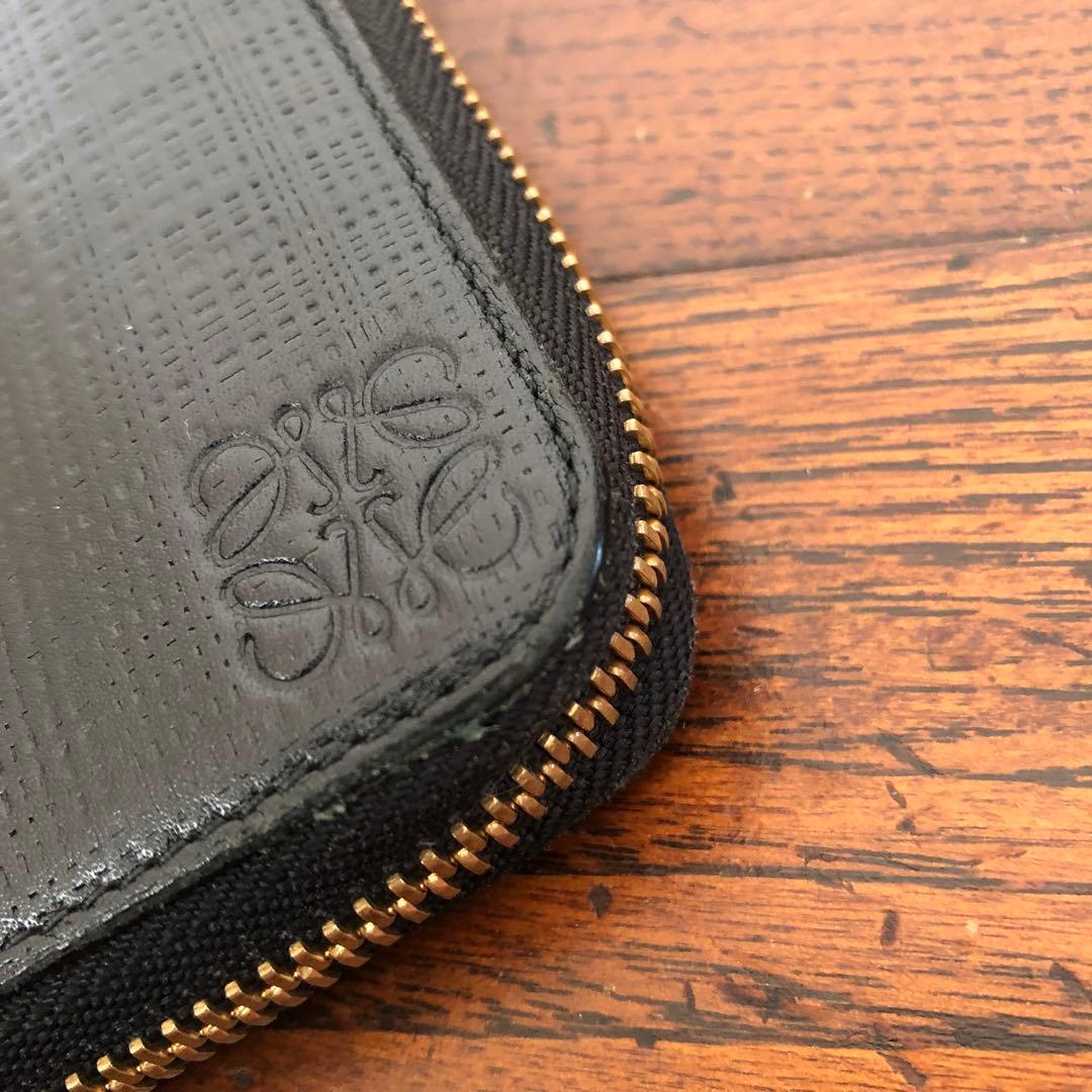 LOEWE ロエベ ラウンドジップ ウォレット 長財布 アナグラム レザー 黒