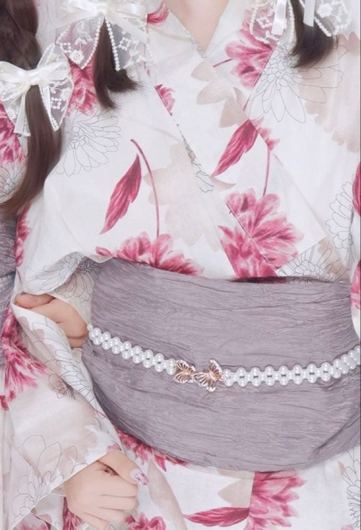 GRL ダリア柄浴衣セット 蝶々の帯飾り付き