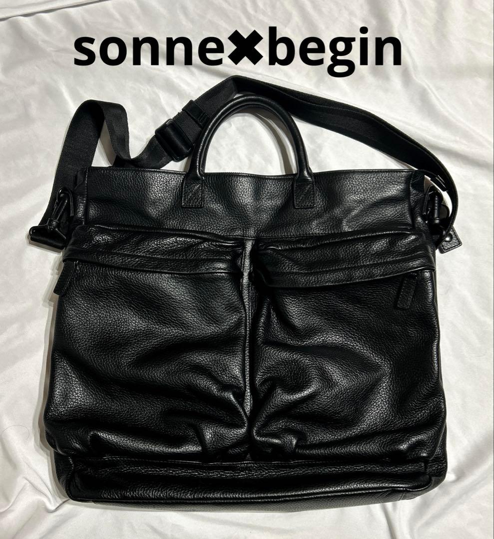 sonne✖️begin レザーヘルメットバッグ　B4サイズ