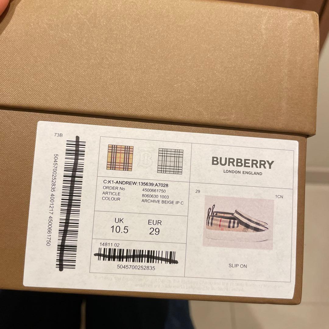 BURBERRY チェック柄スリッポン スニーカー　18cm