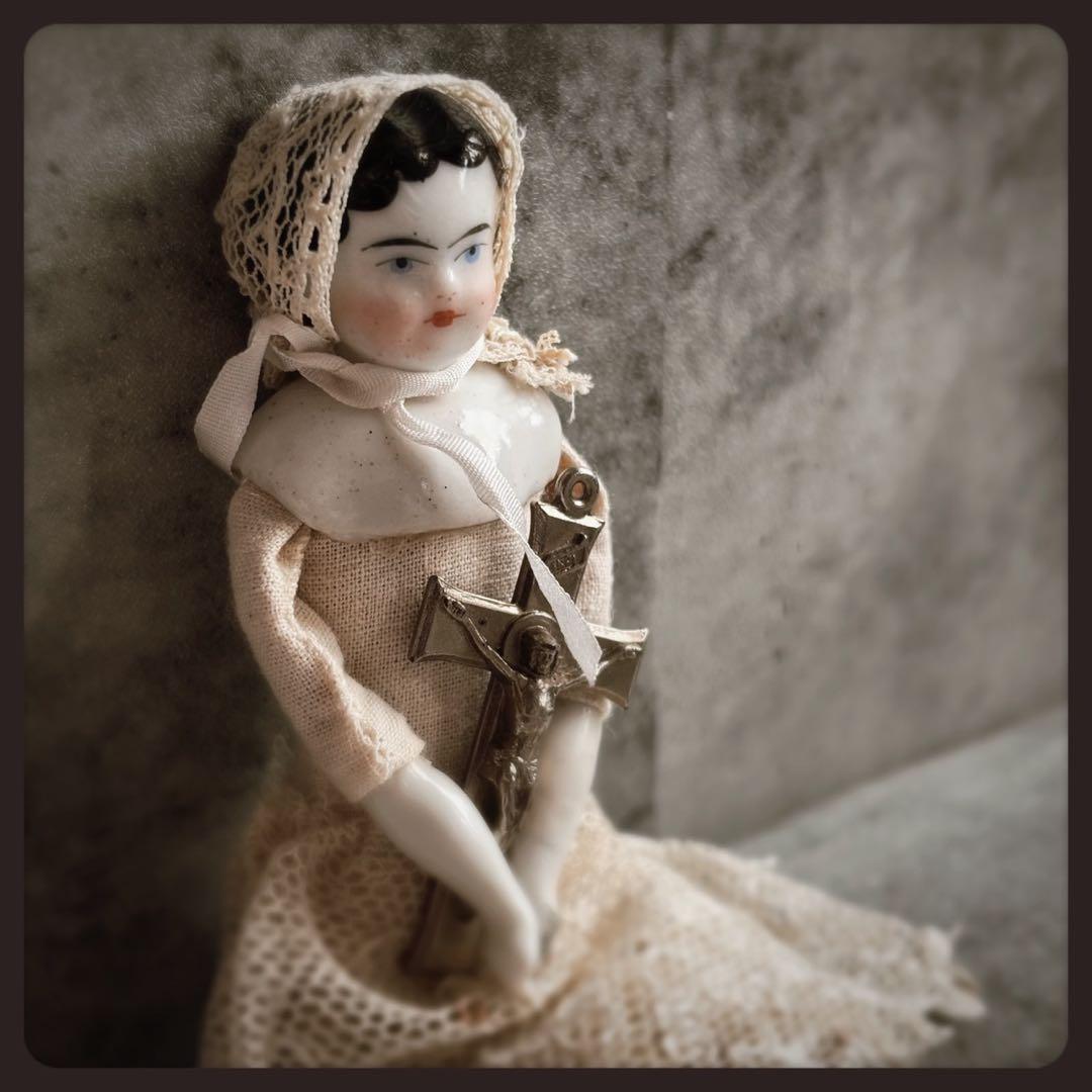 レアアンティーク チャイナヘッドドール　フラットトップ ビスクドール