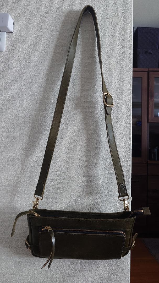 ＜中古美品＞ Ryu／2Wayレザーショルダーボディバッグ（グリーン）