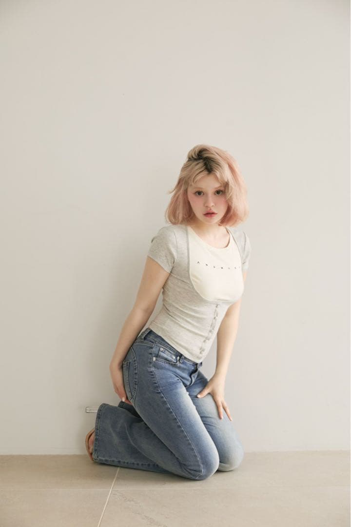 andmary アンドマリー Mary logo tops gray