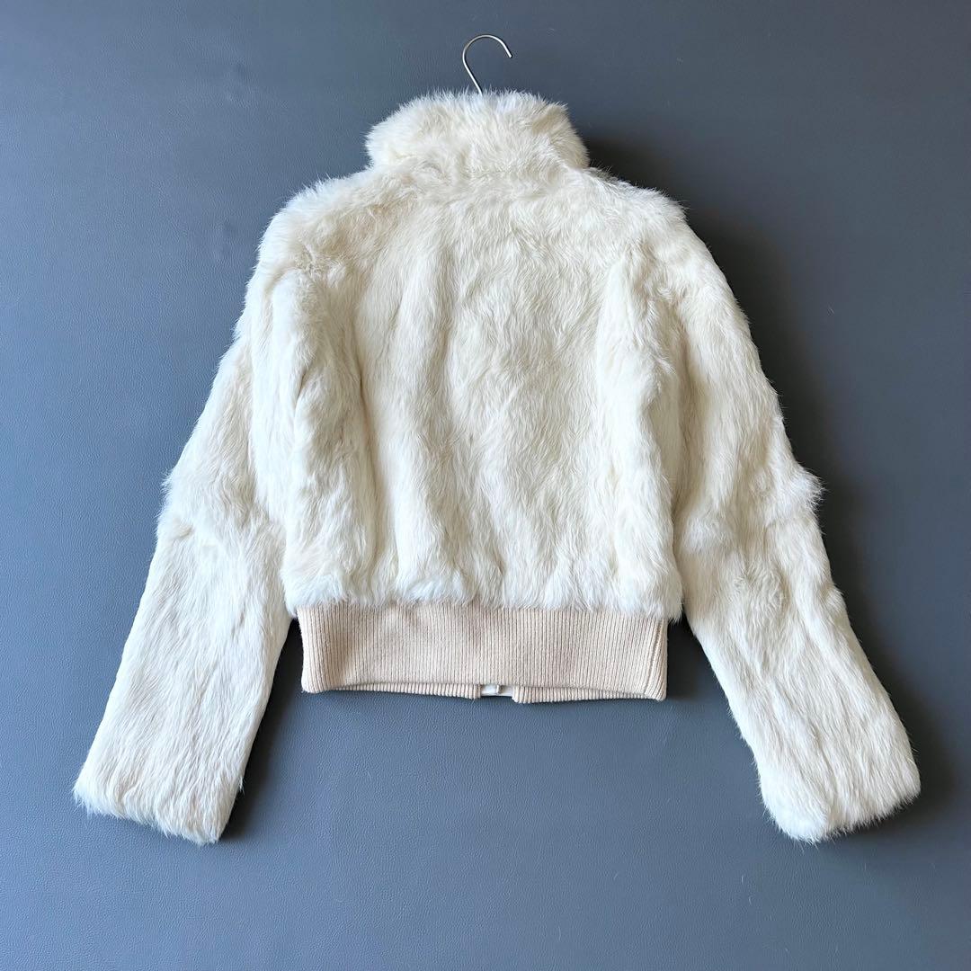 3049y未使用級 バーバリーブルーレーベル ラビットファーブルゾン 白 コート