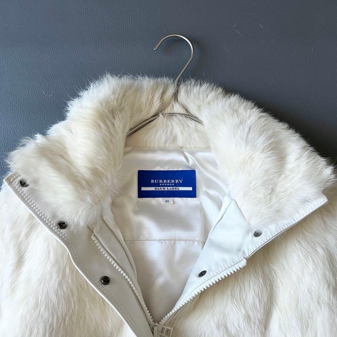 3049y未使用級 バーバリーブルーレーベル ラビットファーブルゾン 白 コート