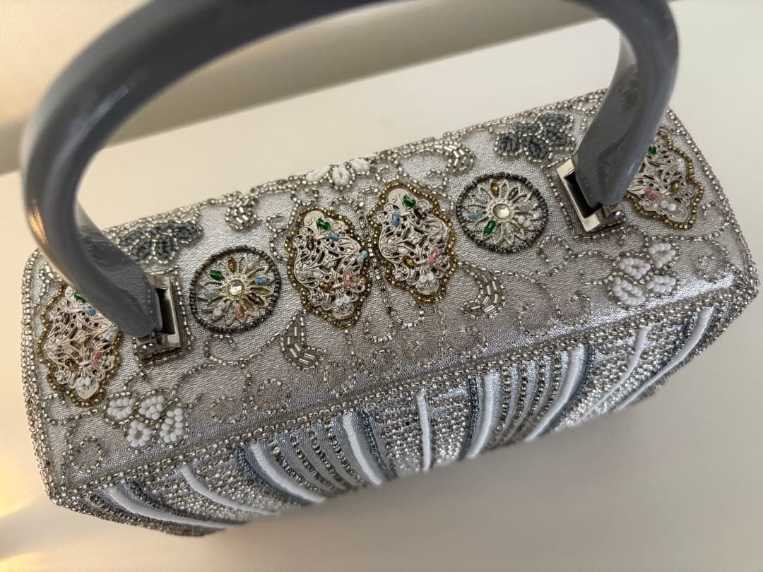 グラスビーズ　ハンドバッグ　日本製　手刺繍　パーティバック　和装