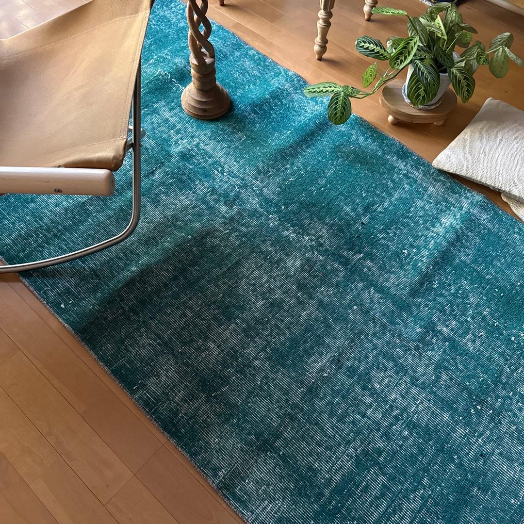 102.5×190 深みあるグリーン　ワンカラーラグ　トルコヴィンテージラグ