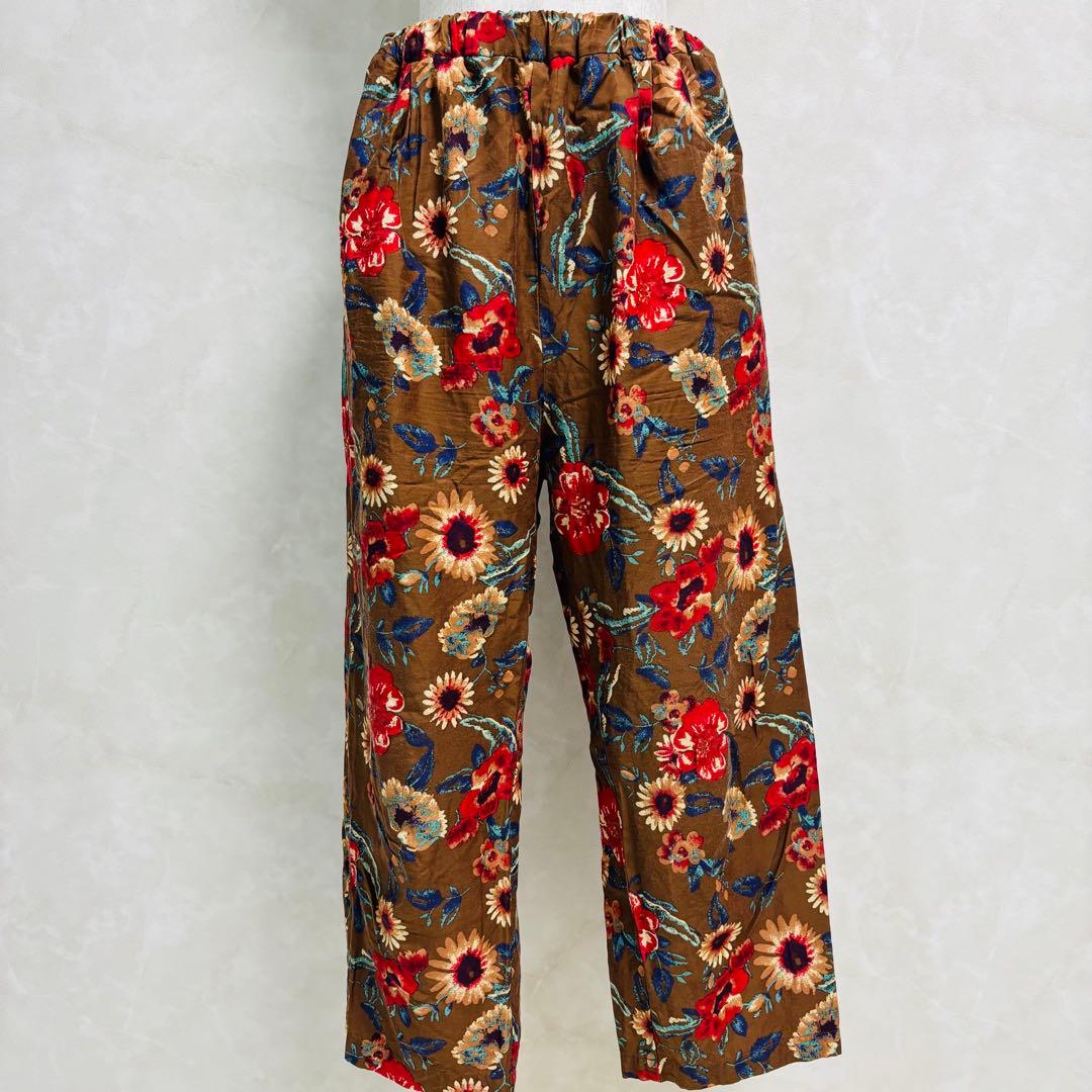 ユニ　コットンキュプラ　フラワープリント総柄カジュアルパンツ