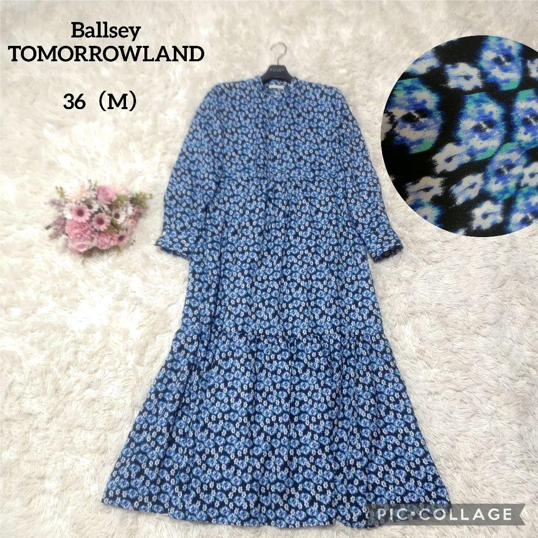 【極美品♡2024】ボールジィ　ブルリーフラワープリントクルーネックワンピース