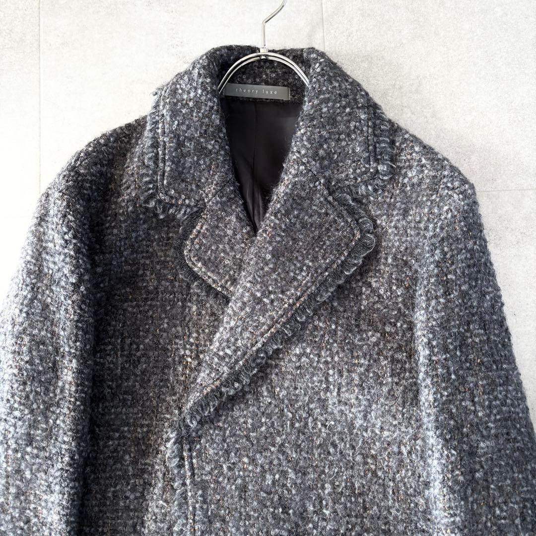 美品✨️セオリーリュクス モヘアツイードコート38 チャコールグレー メランジ