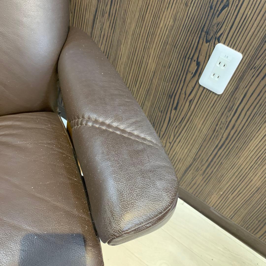 エコーネス　ブラウン レザー リクライニングチェア オットマン付き