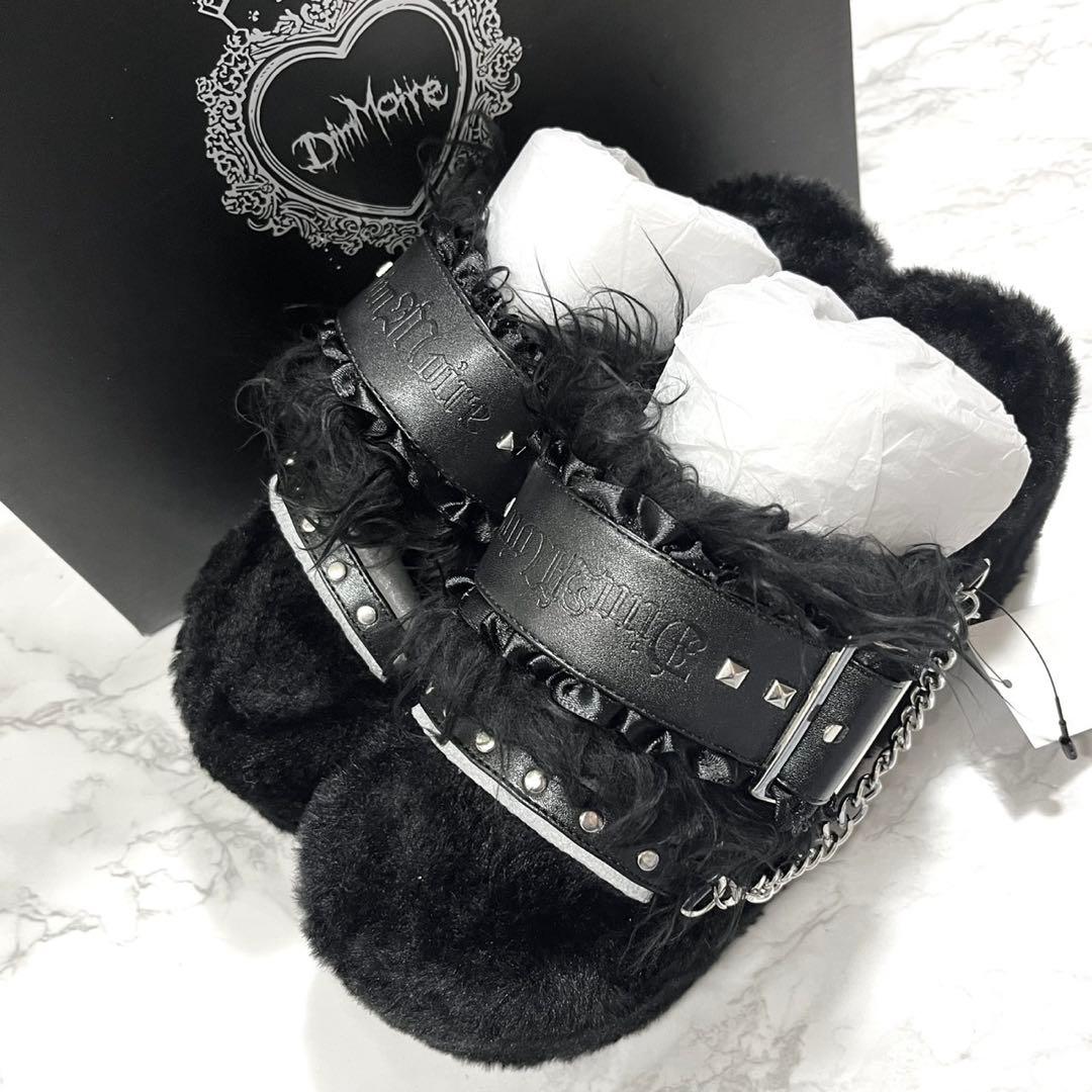 DimMoire ディムモアール ファー×スタッズサンダル ブラック　黒