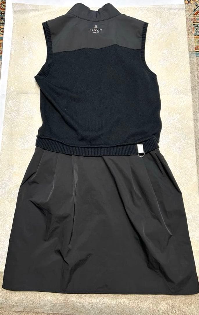 美品！ランバンスポール38ニットとナイロンのドッキングワンピース 黒