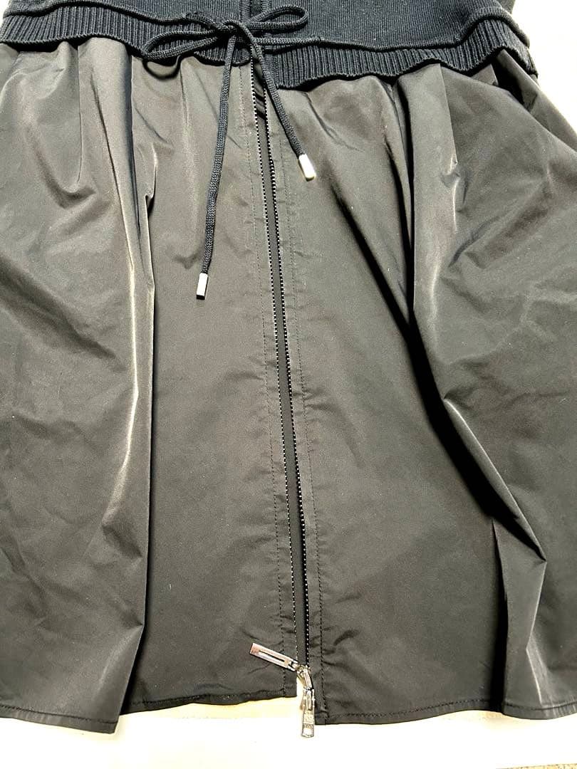 美品！ランバンスポール38ニットとナイロンのドッキングワンピース 黒