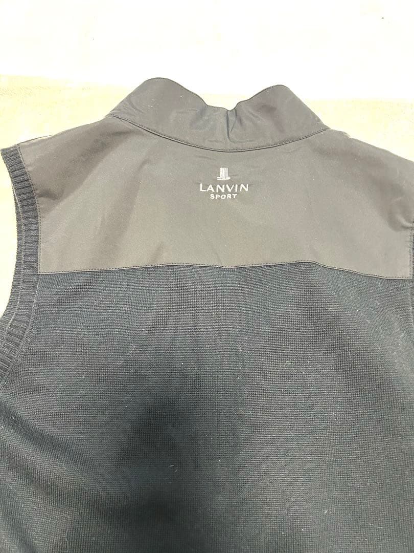 美品！ランバンスポール38ニットとナイロンのドッキングワンピース 黒