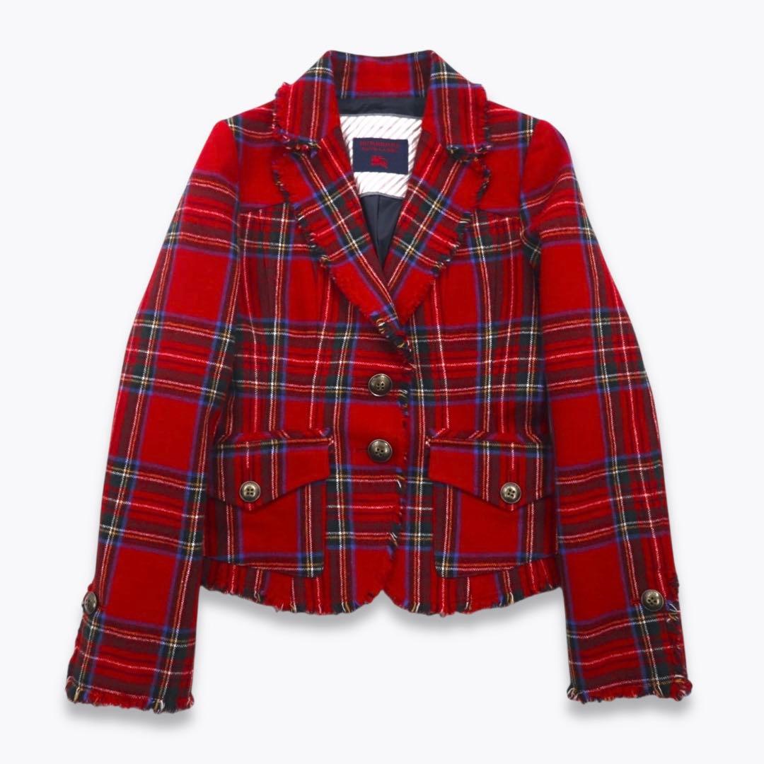 美品◎バーバリーブルーレーベル タータンチェック 切りっぱなしジャケット 36