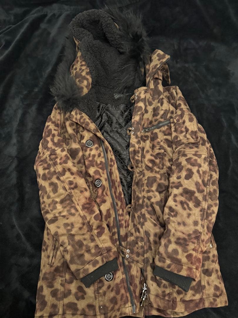 Xfrm ヒョウ柄 フード付きモッズコート