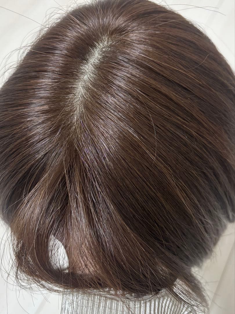 医療用フルウィッグ人毛100%フロントレースショートボブ抗がん剤脱毛症　着画有り