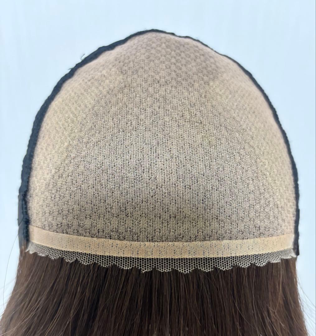 医療用フルウィッグ人毛100%フロントレースショートボブ抗がん剤脱毛症　着画有り