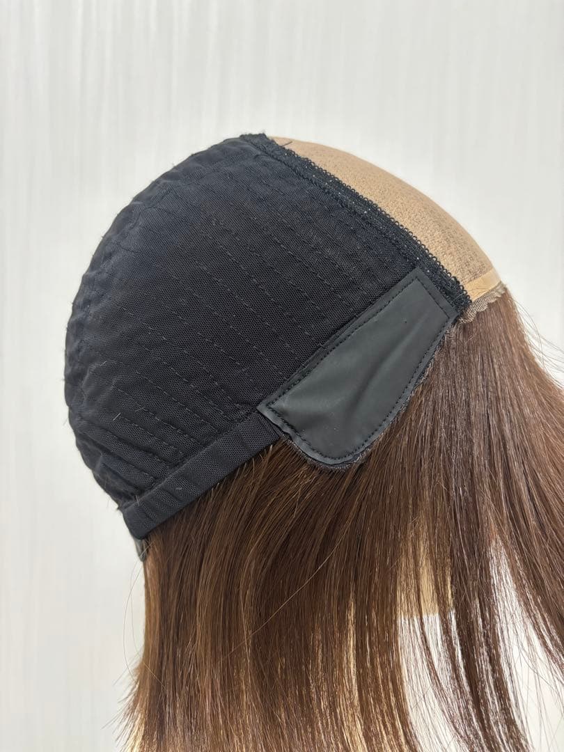 医療用フルウィッグ人毛100%フロントレースショートボブ抗がん剤脱毛症　着画有り