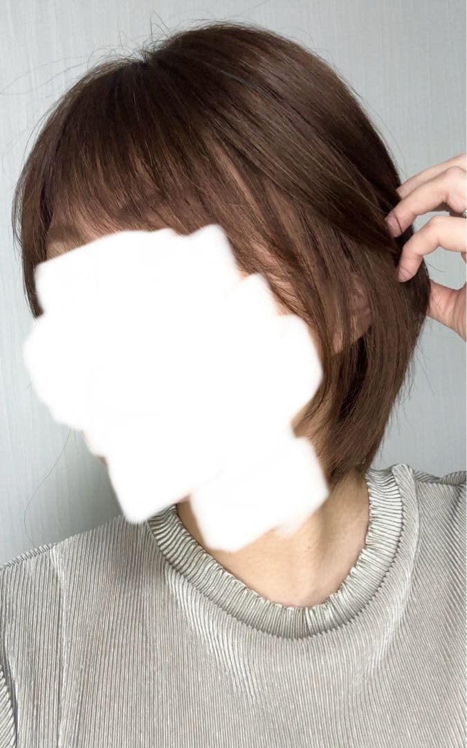 医療用フルウィッグ人毛100%フロントレースショートボブ抗がん剤脱毛症　着画有り