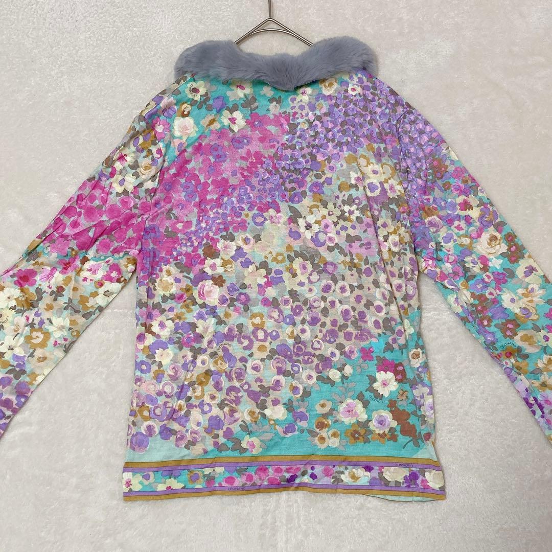 【新品】タグ付き LEONARD レオナール ファー付き カーディガン シルク