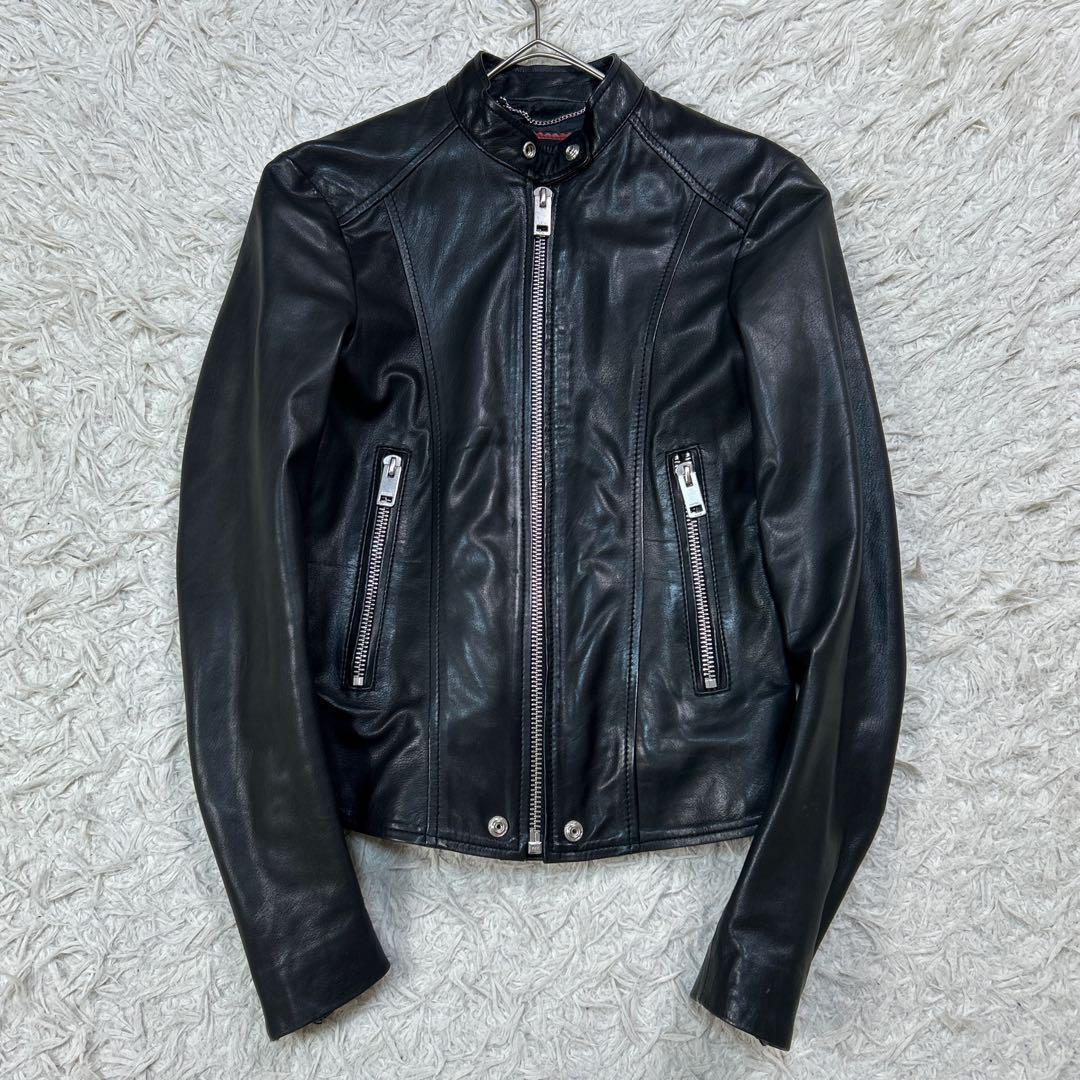 【美品】ディーゼル シングル ライダースジャケット ラムレザー XS ブラック