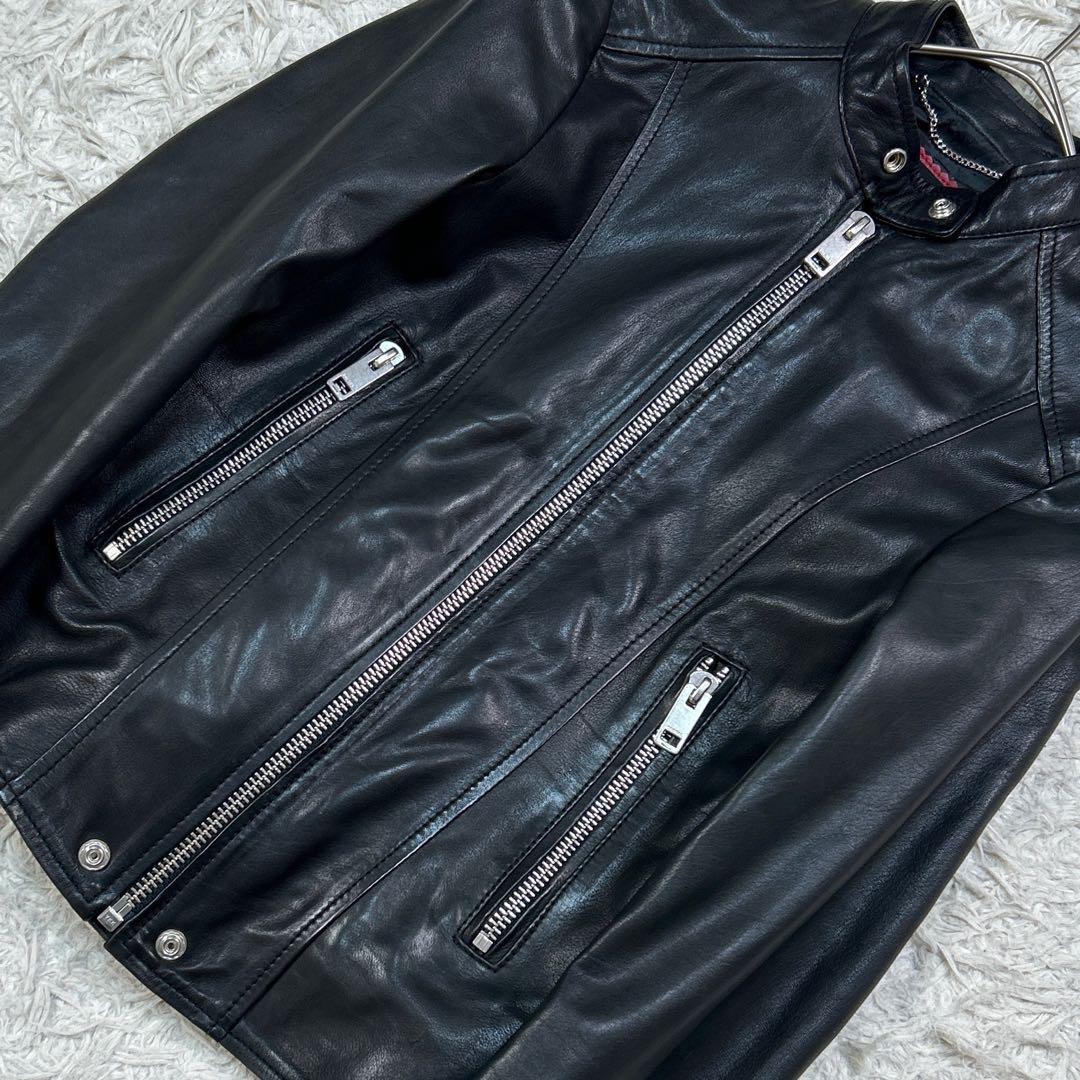 【美品】ディーゼル シングル ライダースジャケット ラムレザー XS ブラック