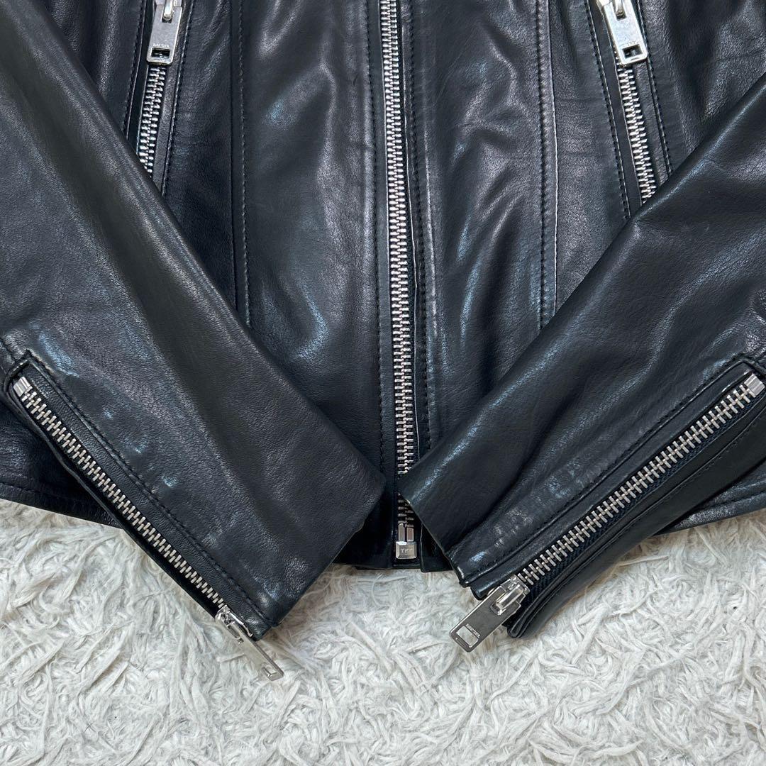 【美品】ディーゼル シングル ライダースジャケット ラムレザー XS ブラック