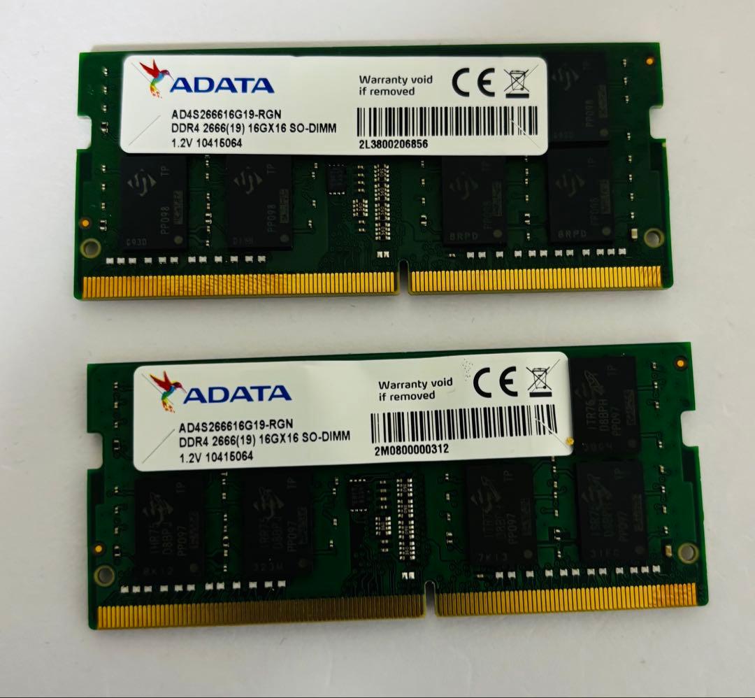 ADATA DDR4 2666(19) 16GB×2枚　メモリー 計32GB