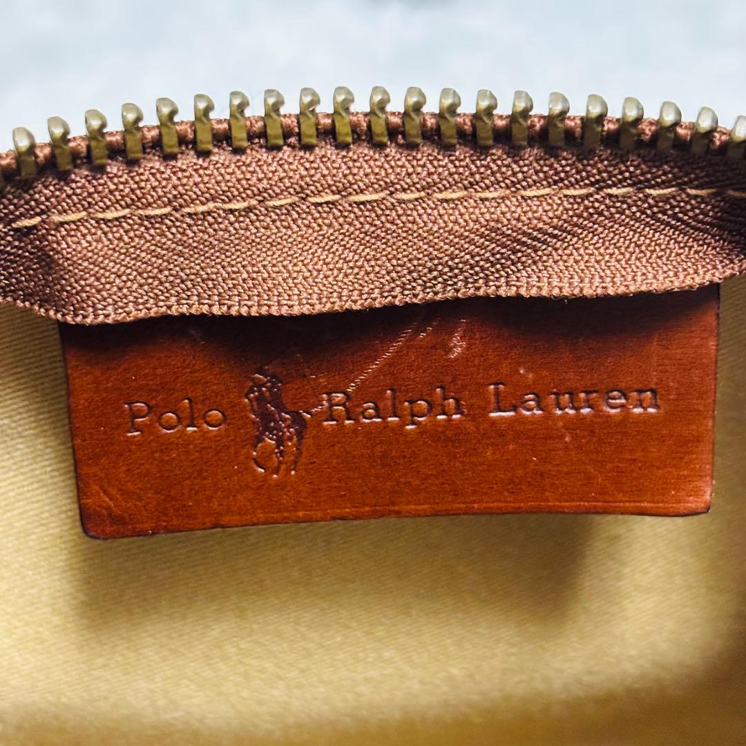 希少 ポロ ラルフローレン レザー ボストンバッグ 千鳥柄 2way 大容量