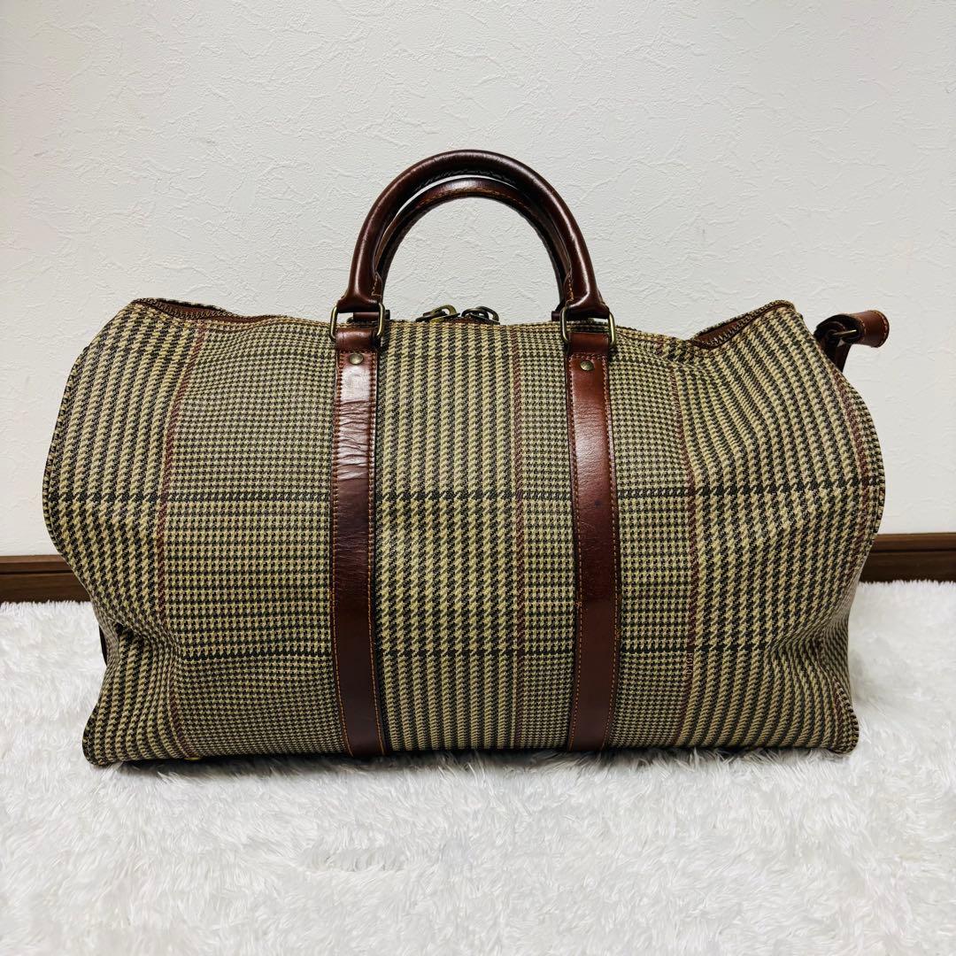 希少 ポロ ラルフローレン レザー ボストンバッグ 千鳥柄 2way 大容量