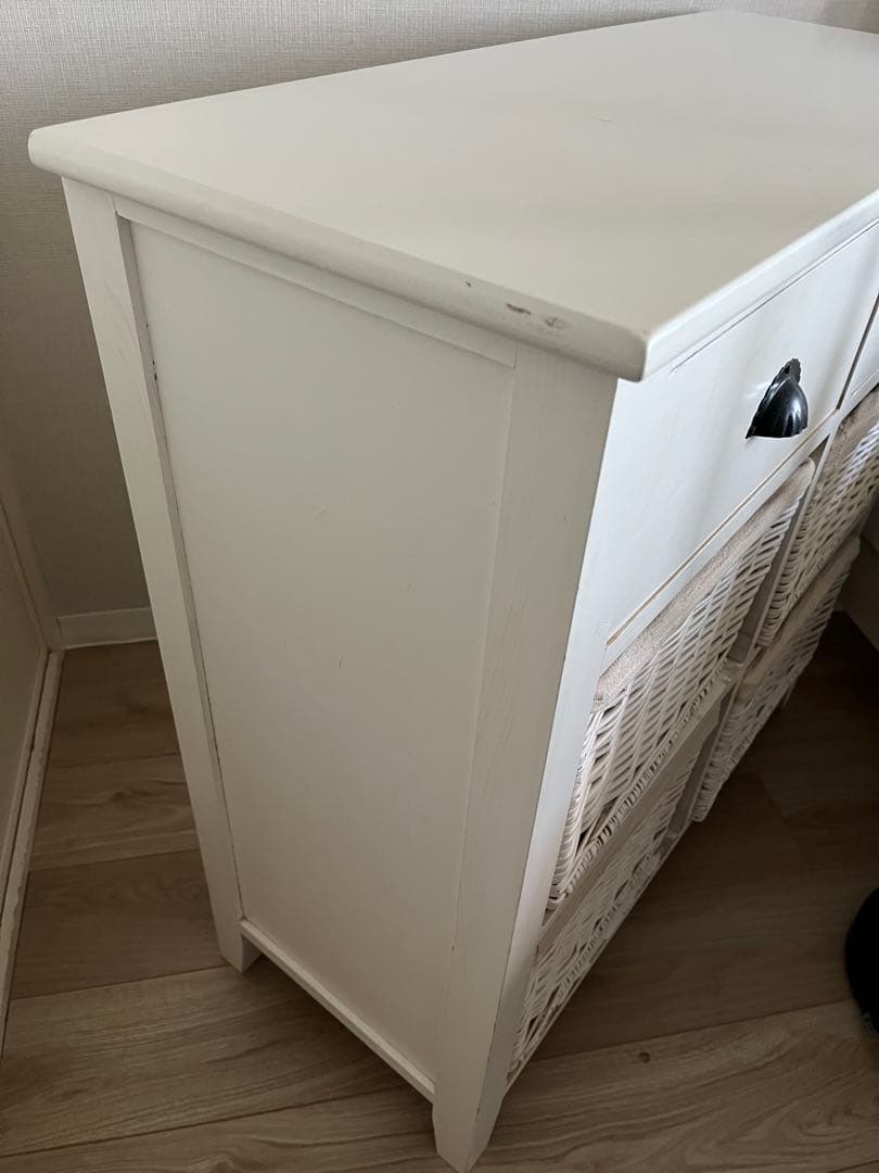 天然木 チェスト　籐バスケット