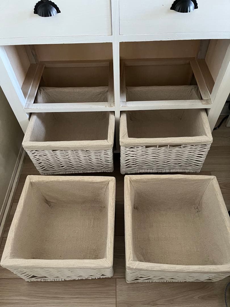 天然木 チェスト　籐バスケット