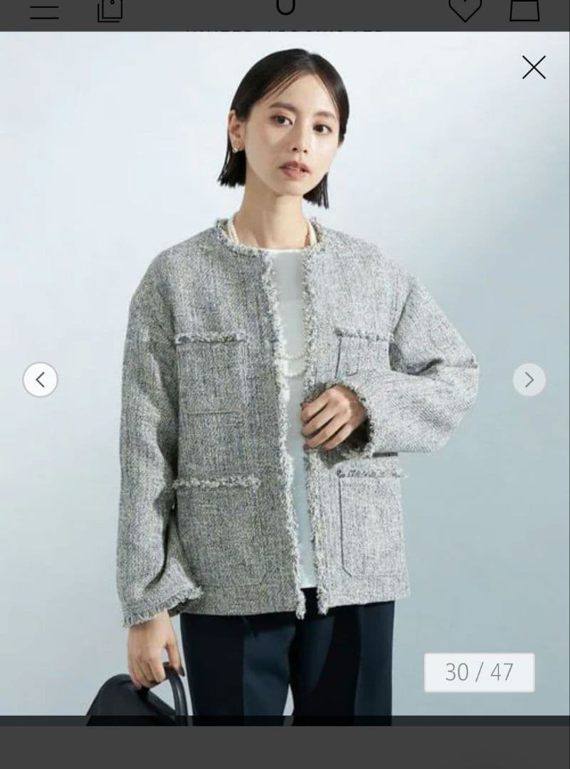 GREEN LABEL RELAXING ノーカラーツイードジャケット