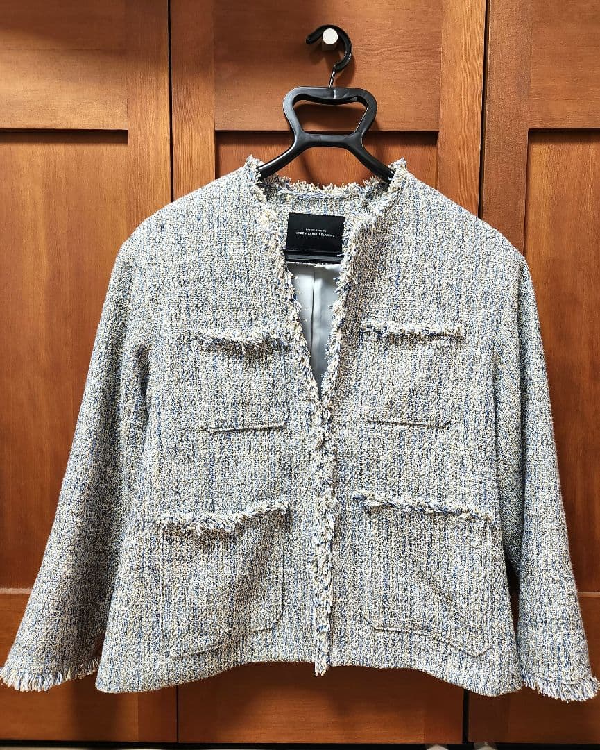 GREEN LABEL RELAXING ノーカラーツイードジャケット