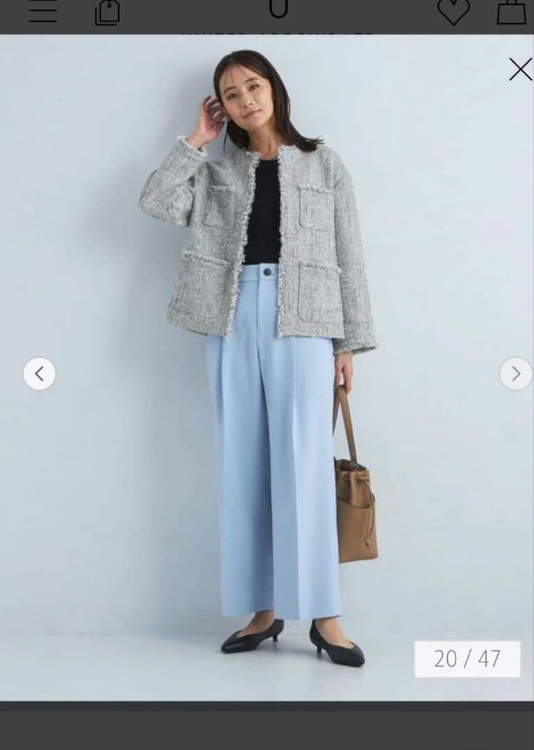 GREEN LABEL RELAXING ノーカラーツイードジャケット